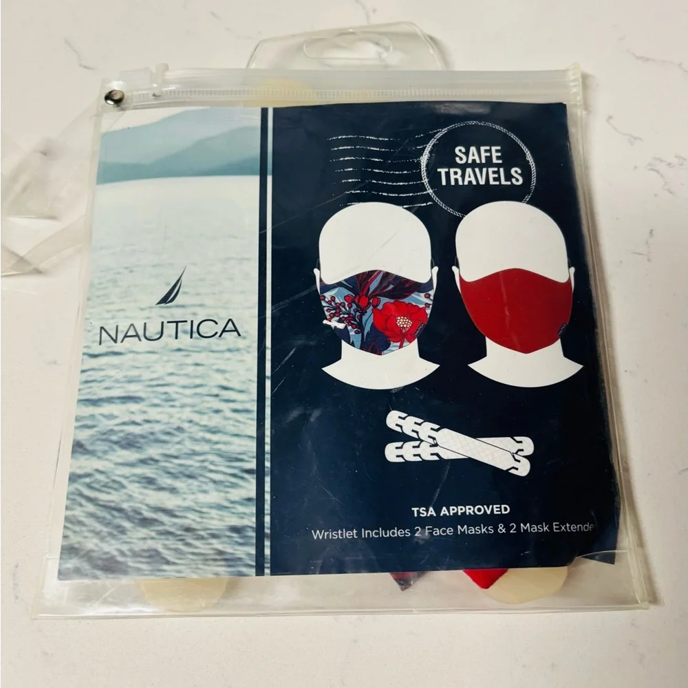 BEAUTIFUL 2 Packs Nautica Floral & Solid Reusable Face Mask w/ extenders 4 masks